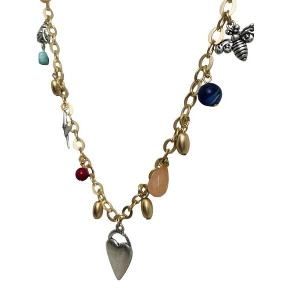 CHICO’S Multicolor Beaded Faux Pearl Long Gold Tone Charm Necklace 39in - Picture 6 of 8